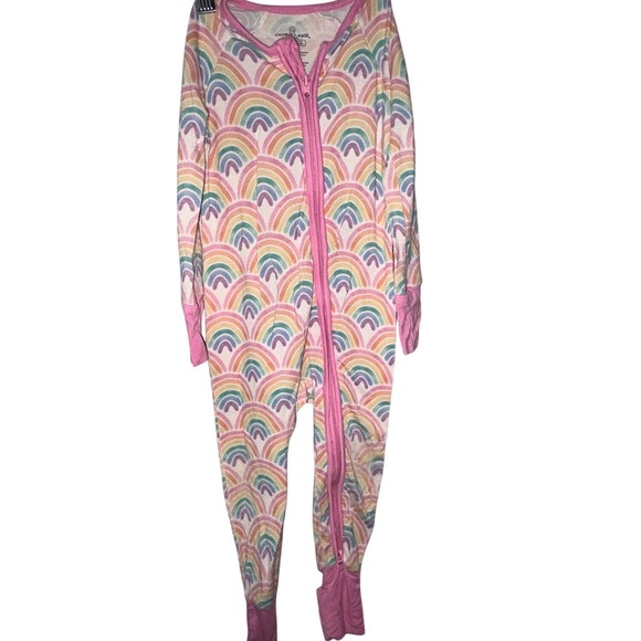 Caden Lane Other - Caden Lane Bamboo One Piece Sleeper‎ Rainbow Pink Convertible Footie 12-18M